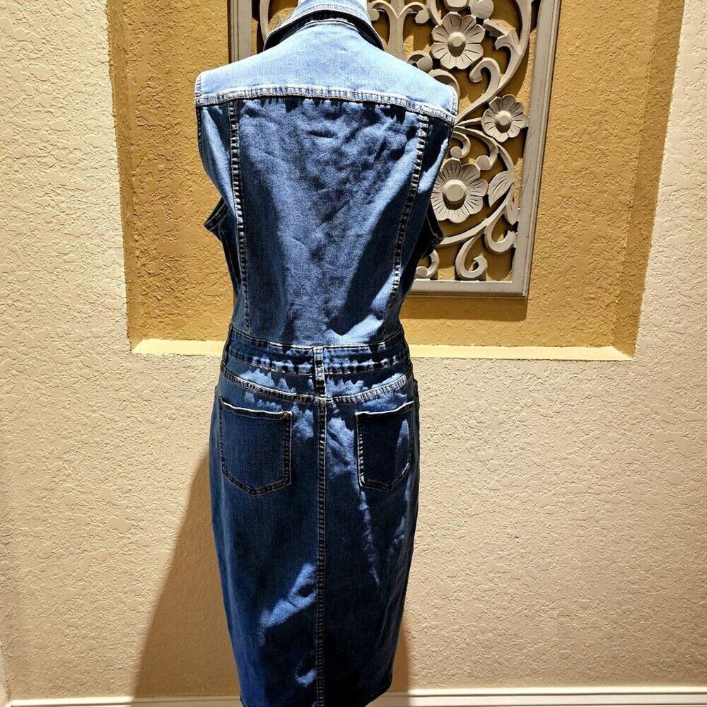 1990's Vintage Vibe Denim Button Down Double Pocket Trucker Blue Dress Size 14 - Picture 2 of 15